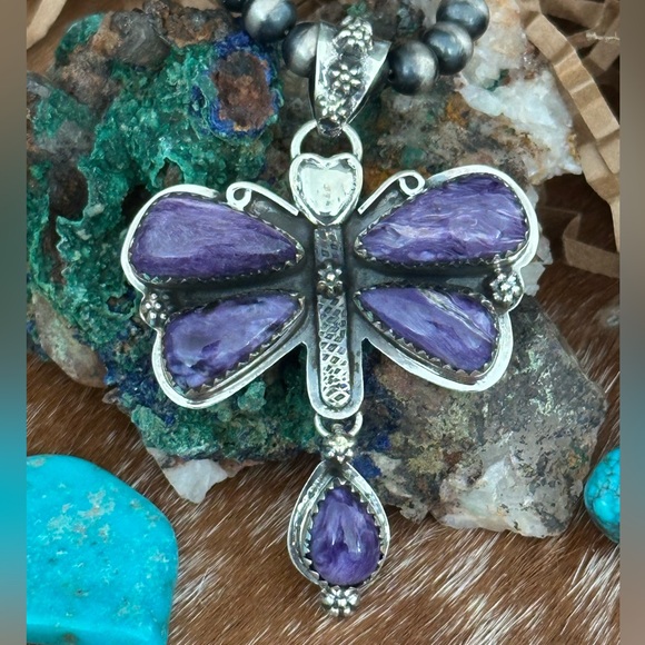 Charoite statement southwestern sterling silver pendant - Picture 1 of 7